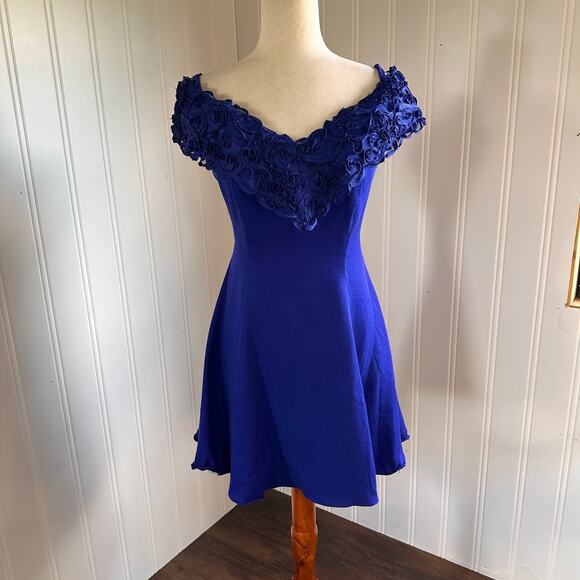 Vintage 80s/90s Blue Coquette Mini Dress 10 - Picture 1 of 8